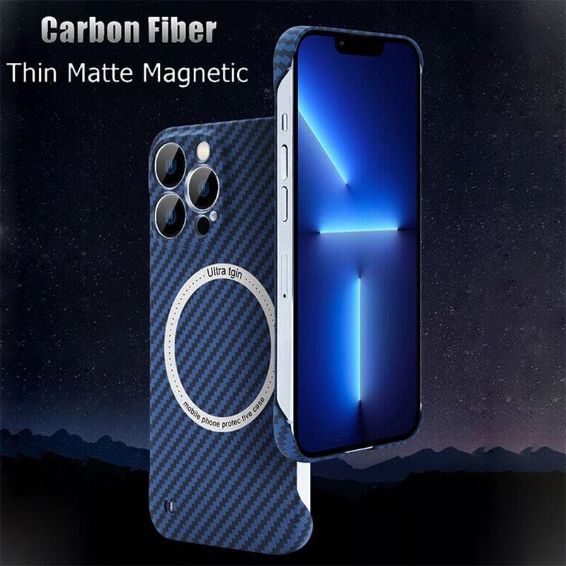 Merlin Magnetic Case for iPhone 15 Pro Slim Cover  Blue Compatible with Magsafe, Ultra Thin Slim Shockproof Carbon Fiber Texture